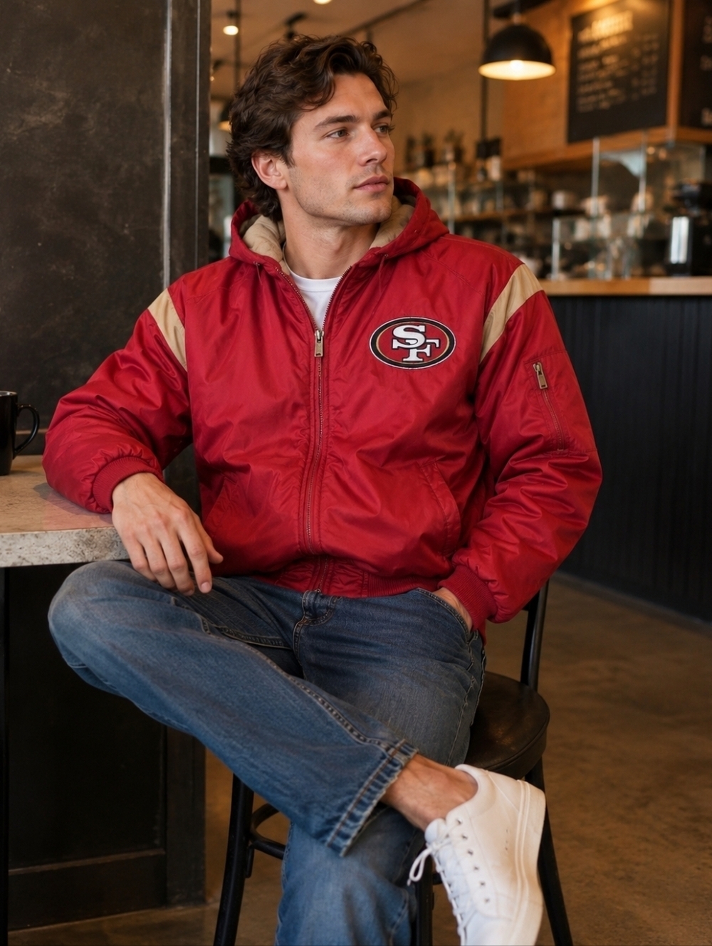 Vintage 90s NFL Apparel, San FRANCISCO 49ers  Zip Hoodie Jacket, Red, Mens Large